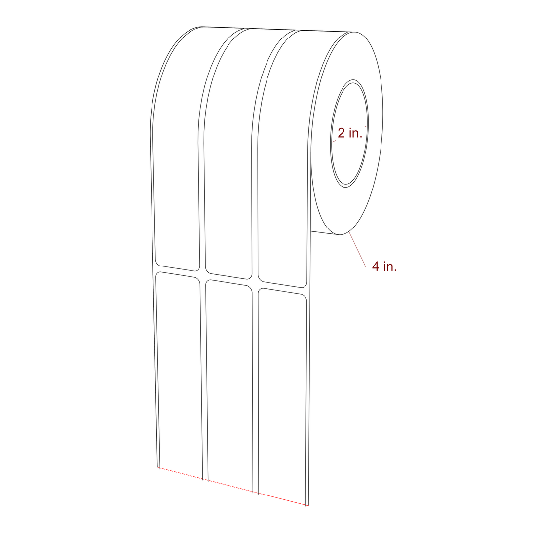 1 Inch x 5.75 Inch Rectangle Inkjet Label Roll - 2 Inch Core - 4 Inch Roll OD - 3Up - 3D Perspective