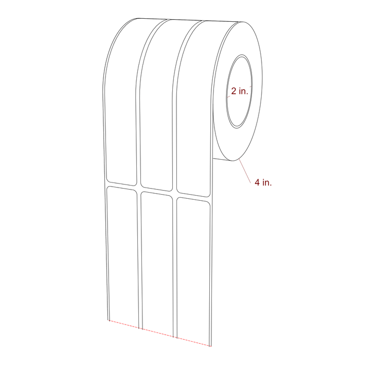 1 Inch x 5.75 Inch Rectangle Inkjet Label Roll - 2 Inch Core - 4 Inch Roll OD - 3Up - 3D Perspective