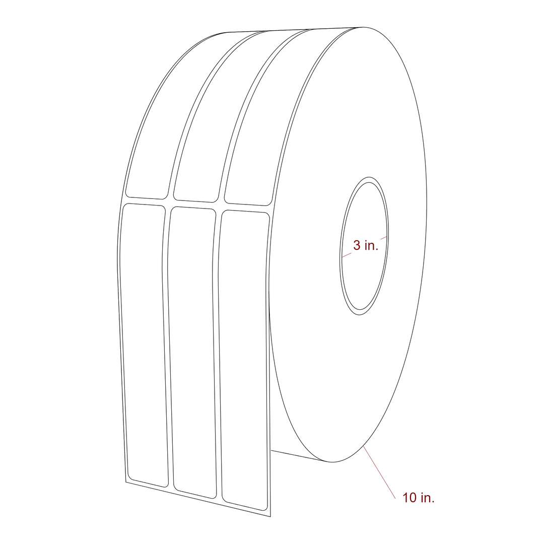 1 Inch x 5.75 Inch Rectangle Inkjet Label Roll - 3 Inch Core - 10 Inch Roll OD - 3Up - 3D Perspective