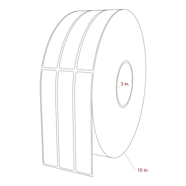 1 Inch x 5.75 Inch Rectangle Inkjet Label Roll - 3 Inch Core - 10 Inch Roll OD - 3Up - 3D Perspective