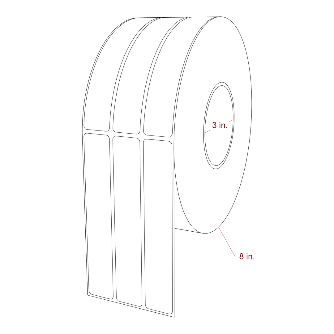 1 Inch x 5.75 Inch Rectangle Inkjet Label Roll - 3 Inch Core - 8 Inch Roll OD - 3Up - 3D Perspective