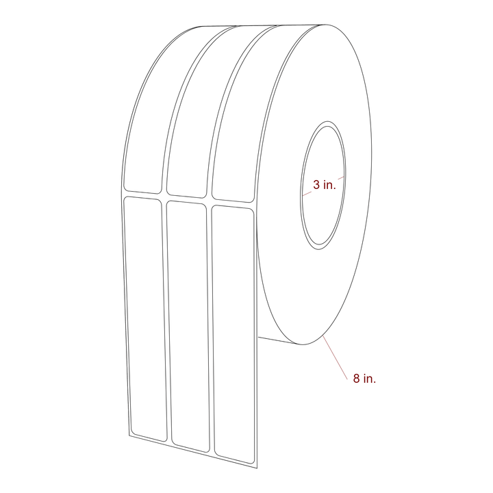 1 Inch x 5.75 Inch Rectangle Inkjet Label Roll - 3 Inch Core - 8 Inch Roll OD - 3Up - 3D Perspective