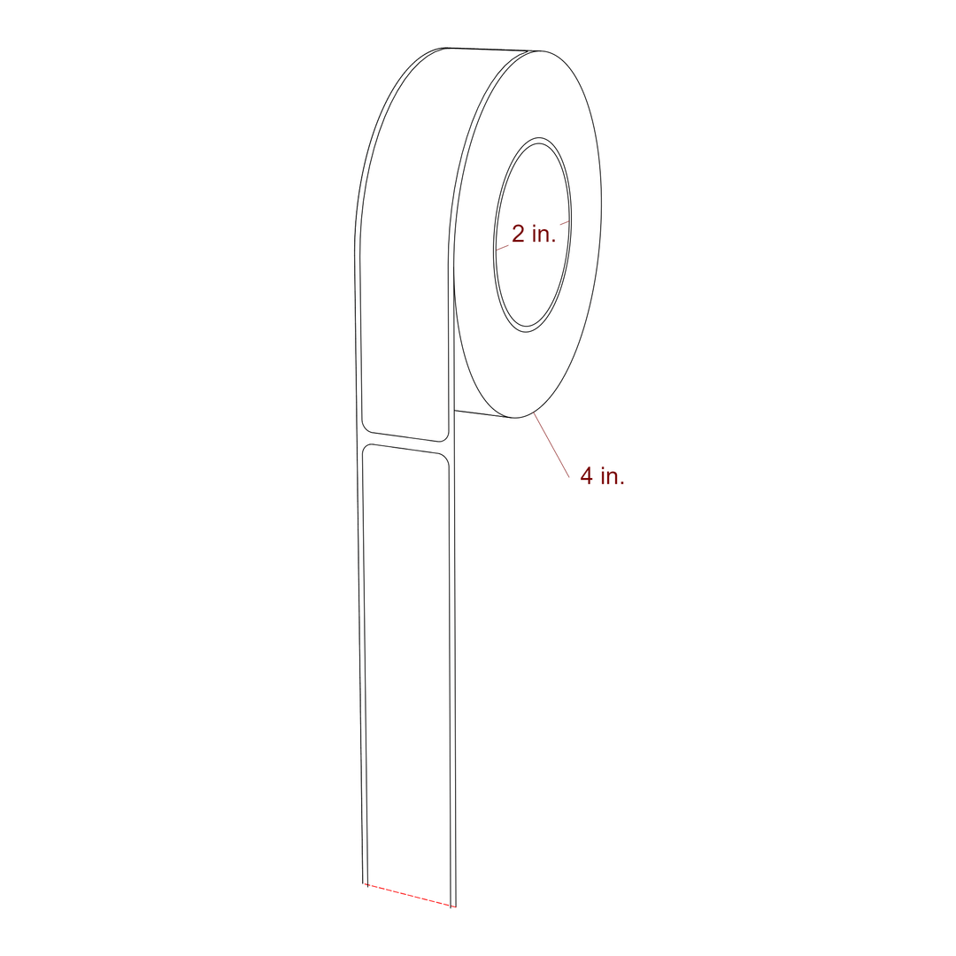 1 Inch x 5 Inch Rectangle Inkjet Label Roll - 2 Inch Core - 4 Inch Roll OD - 3D Perspective