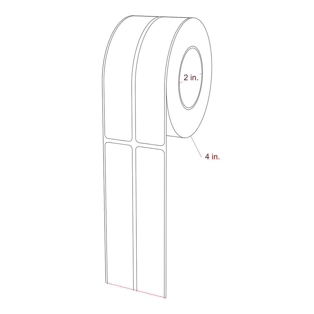 1 Inch x 5 Inch Rectangle Inkjet Label Roll - 2 Inch Core - 4 Inch Roll OD - 2Up - 3D Perspective
