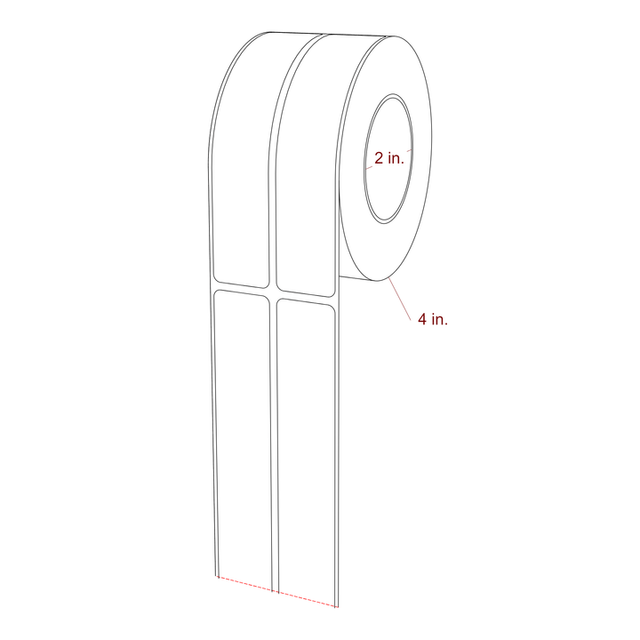 1 Inch x 5 Inch Rectangle Inkjet Label Roll - 2 Inch Core - 4 Inch Roll OD - 2Up - 3D Perspective