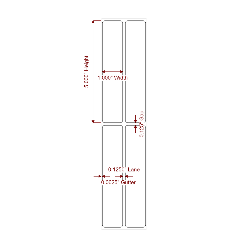 1" x 5" Inkjet Label Rolls | 2-Up | Fits Epson ColorWorks & Primera - Label Diagram