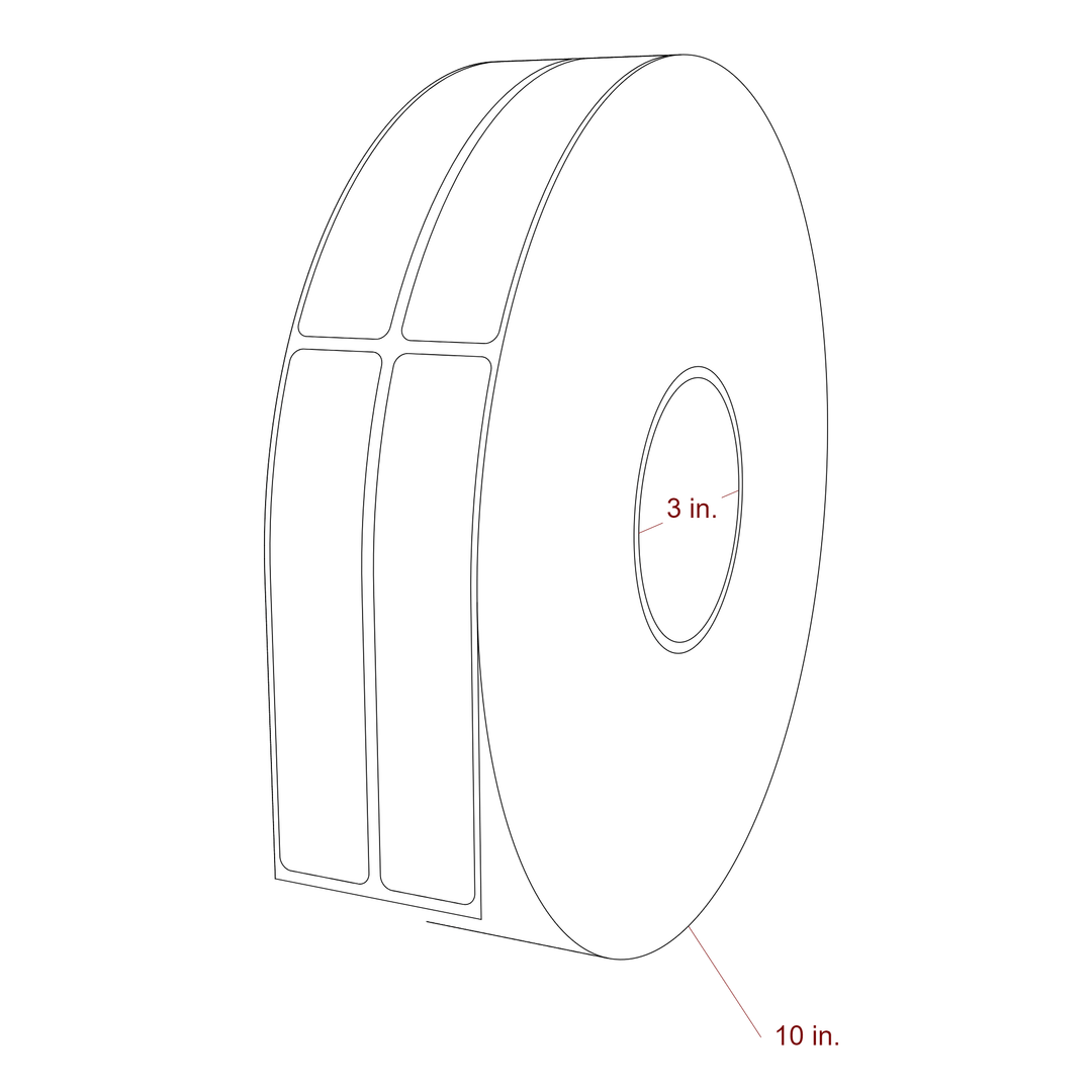 1 Inch x 5 Inch Rectangle Inkjet Label Roll - 3 Inch Core - 10 Inch Roll OD - 2Up - 3D Perspective