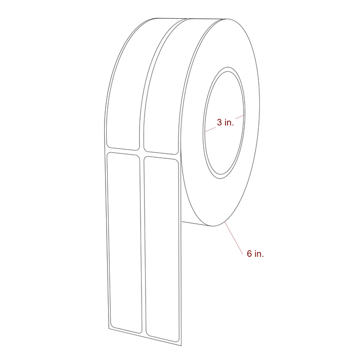 1 Inch x 5 Inch Rectangle Inkjet Label Roll - 3 Inch Core - 6 Inch Roll OD - 2Up - 3D Perspective