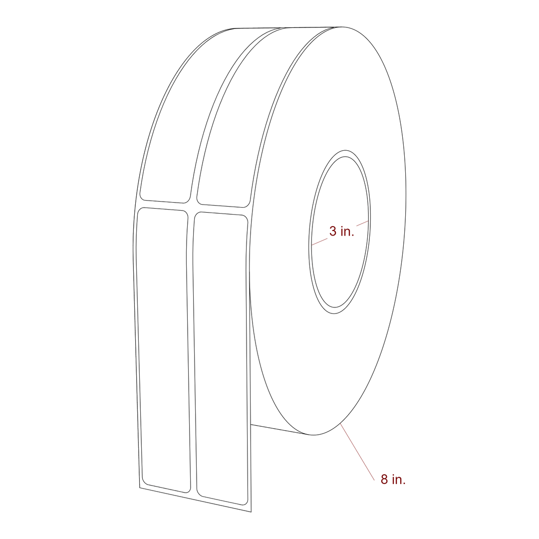 1 Inch x 5 Inch Rectangle Inkjet Label Roll - 3 Inch Core - 8 Inch Roll OD - 2Up - 3D Perspective