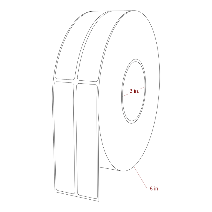 1 Inch x 5 Inch Rectangle Inkjet Label Roll - 3 Inch Core - 8 Inch Roll OD - 2Up - 3D Perspective