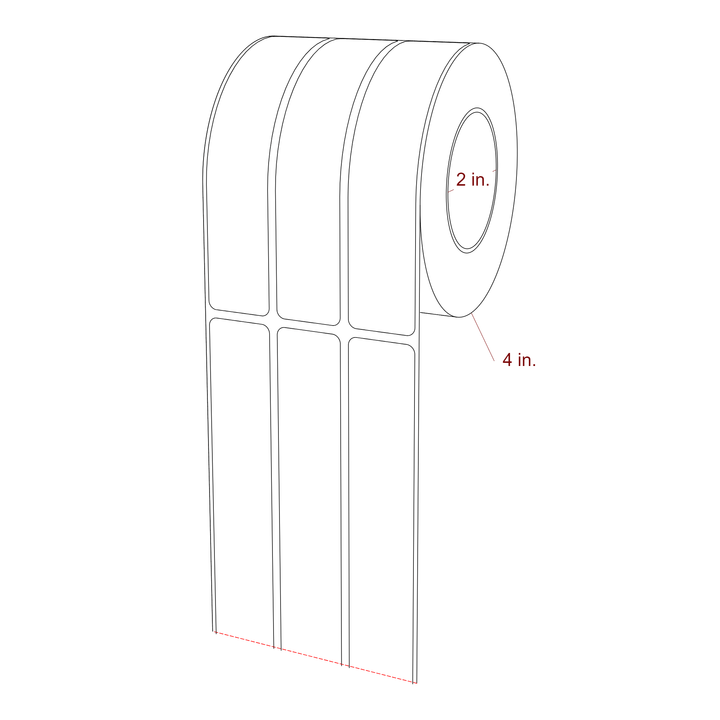 1 Inch x 5 Inch Rectangle Inkjet Label Roll - 2 Inch Core - 4 Inch Roll OD - 3Up - 3D Perspective