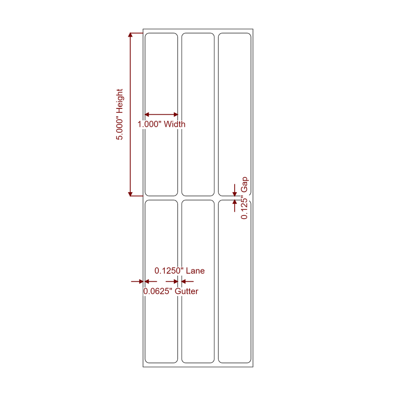1" x 5" Inkjet Label Rolls | 3-Up | Fits Epson ColorWorks & Primera - Label Diagram