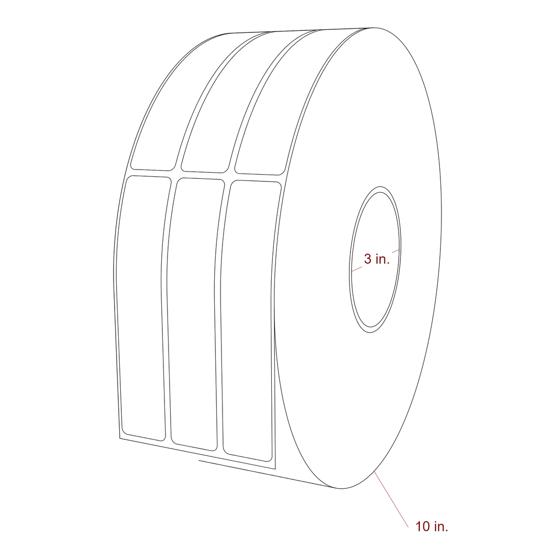 1 Inch x 5 Inch Rectangle Inkjet Label Roll - 3 Inch Core - 10 Inch Roll OD - 3Up - 3D Perspective