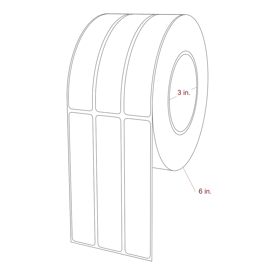 1 Inch x 5 Inch Rectangle Inkjet Label Roll - 3 Inch Core - 6 Inch Roll OD - 3Up - 3D Perspective