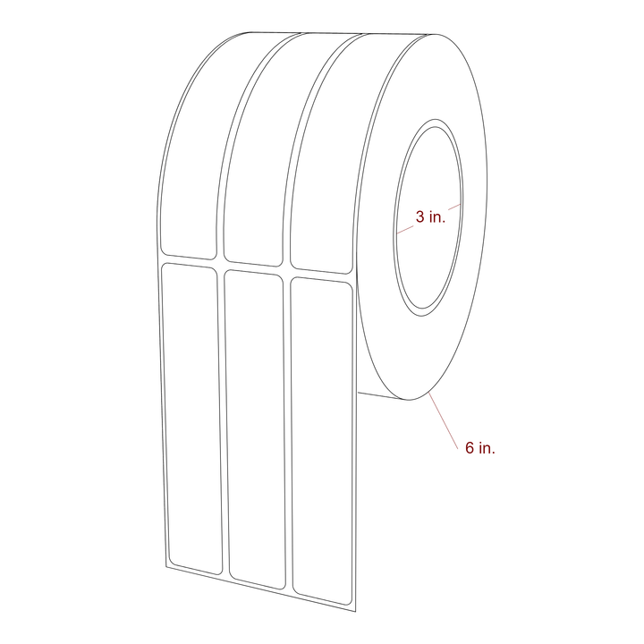 1 Inch x 5 Inch Rectangle Inkjet Label Roll - 3 Inch Core - 6 Inch Roll OD - 3Up - 3D Perspective