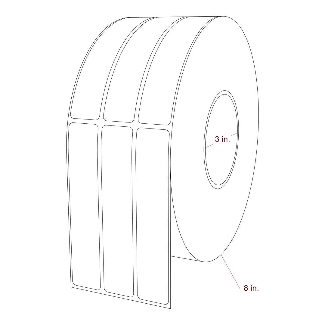 1 Inch x 5 Inch Rectangle Inkjet Label Roll - 3 Inch Core - 8 Inch Roll OD - 3Up - 3D Perspective