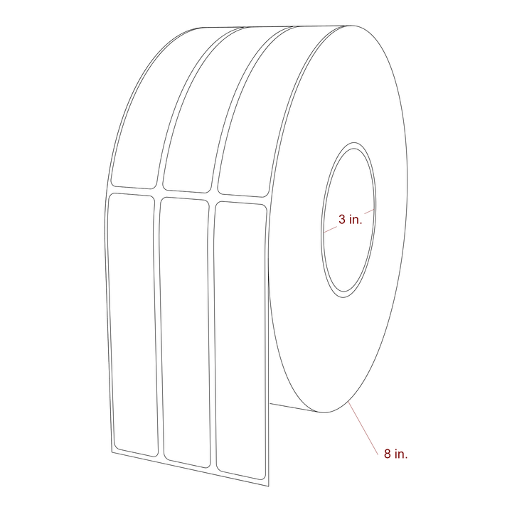 1 Inch x 5 Inch Rectangle Inkjet Label Roll - 3 Inch Core - 8 Inch Roll OD - 3Up - 3D Perspective