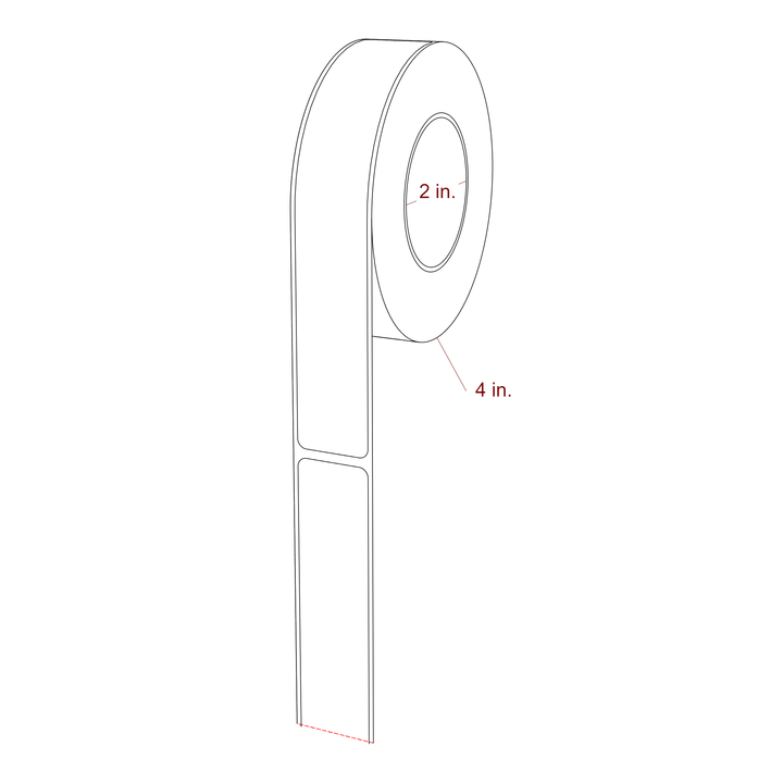1 Inch x 6.25 Inch Rectangle Inkjet Label Roll - 2 Inch Core - 4 Inch Roll OD - 3D Perspective