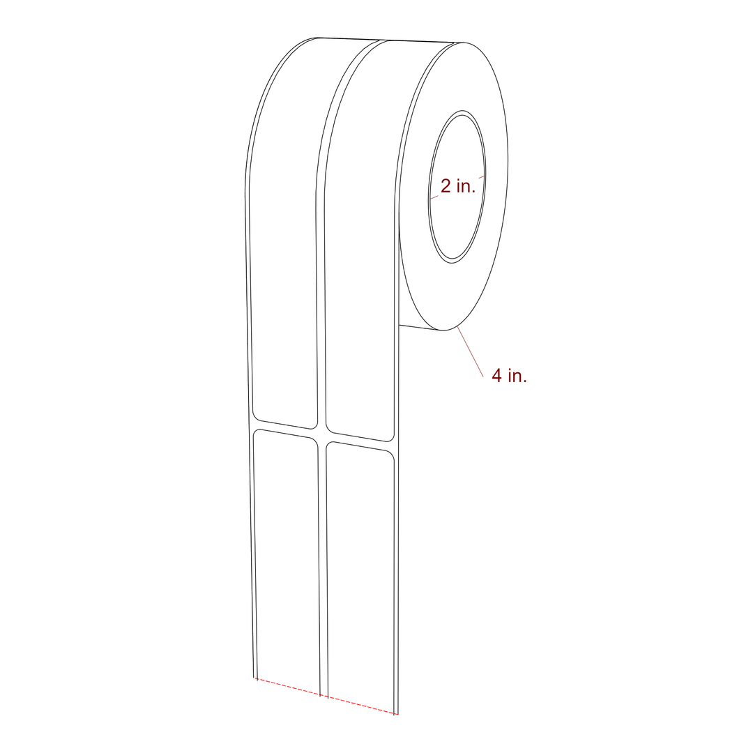 1 Inch x 6.25 Inch Rectangle Inkjet Label Roll - 2 Inch Core - 4 Inch Roll OD - 2Up - 3D Perspective