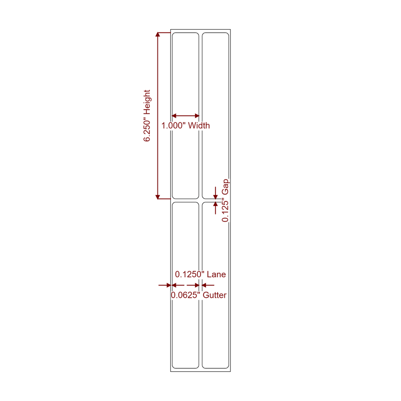 1" x 6.25" Inkjet Label Rolls | 2-Up | Fits Epson ColorWorks & Primera - Label Diagram