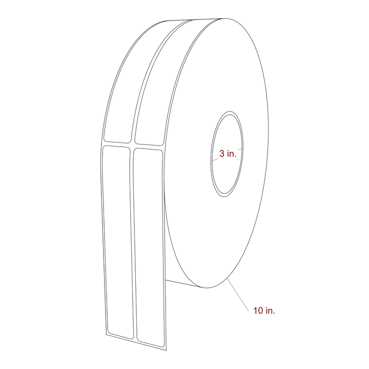 1 Inch x 6.25 Inch Rectangle Inkjet Label Roll - 3 Inch Core - 10 Inch Roll OD - 2Up - 3D Perspective