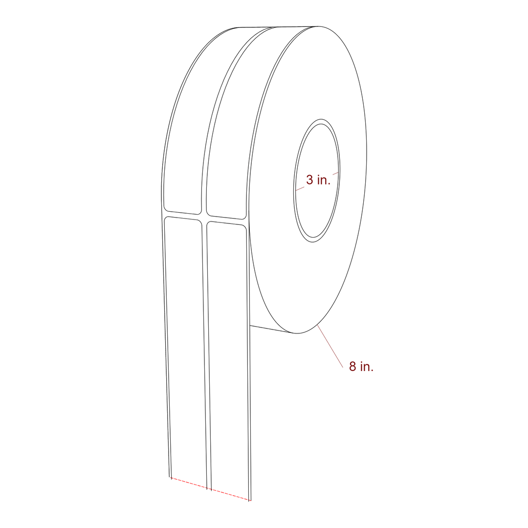 1 Inch x 6.25 Inch Rectangle Inkjet Label Roll - 3 Inch Core - 8 Inch Roll OD - 2Up - 3D Perspective