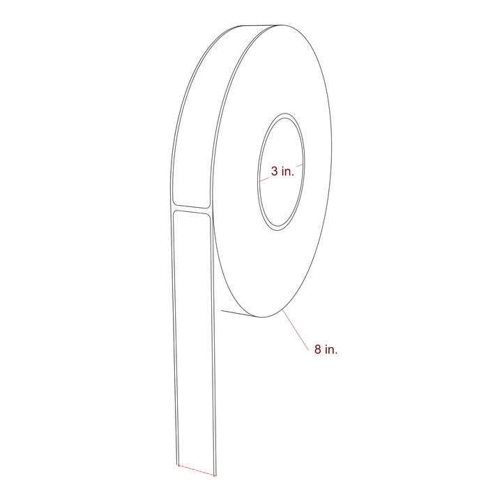 1 Inch x 6.25 Inch Rectangle Inkjet Label Roll - 3 Inch Core - 8 Inch Roll OD - 3D Perspective