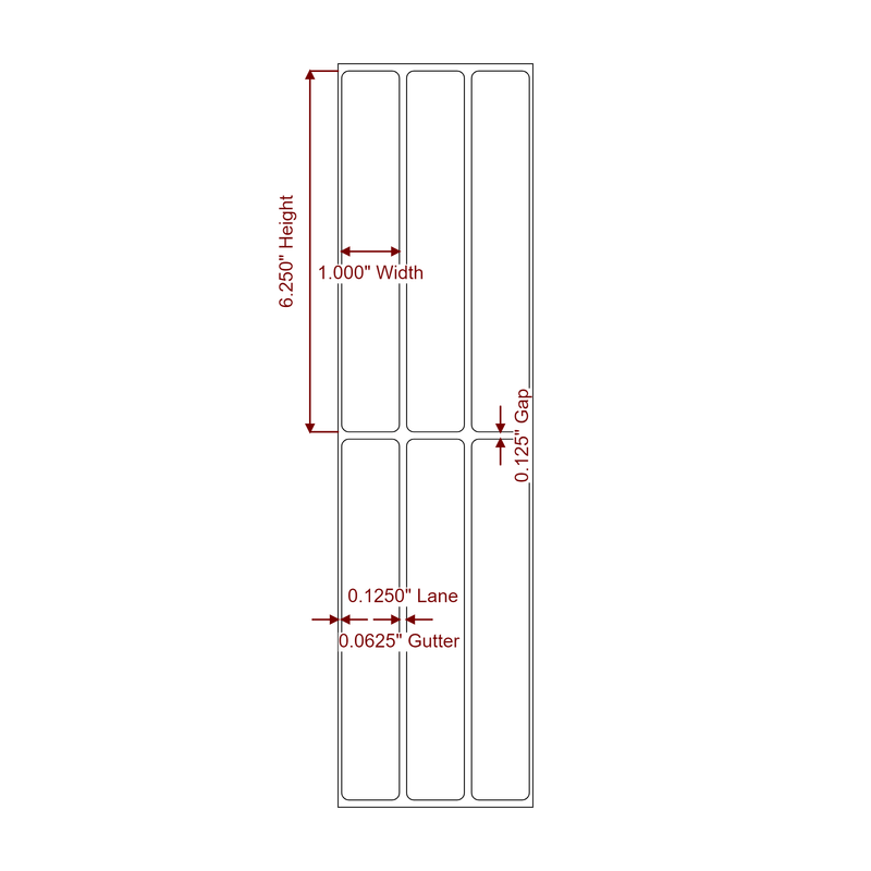 1" x 6.25" Inkjet Label Rolls | 3-Up | Fits Epson ColorWorks & Primera - Label Diagram
