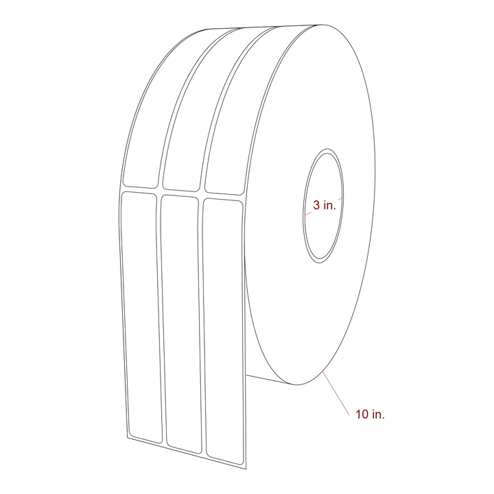 1 Inch x 6.25 Inch Rectangle Inkjet Label Roll - 3 Inch Core - 10 Inch Roll OD - 3Up - 3D Perspective