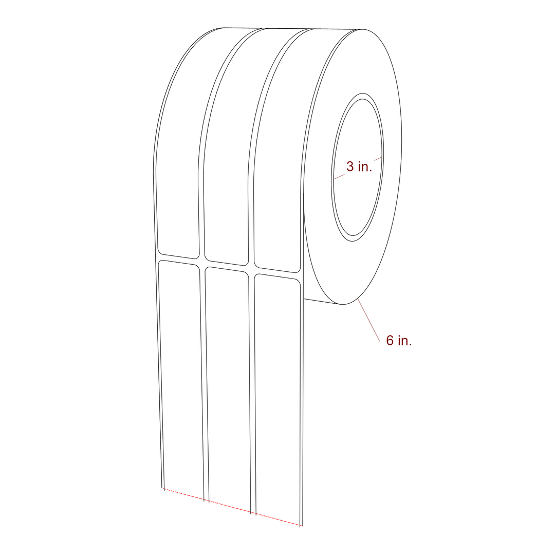 1 Inch x 6.25 Inch Rectangle Inkjet Label Roll - 3 Inch Core - 6 Inch Roll OD - 3Up - 3D Perspective