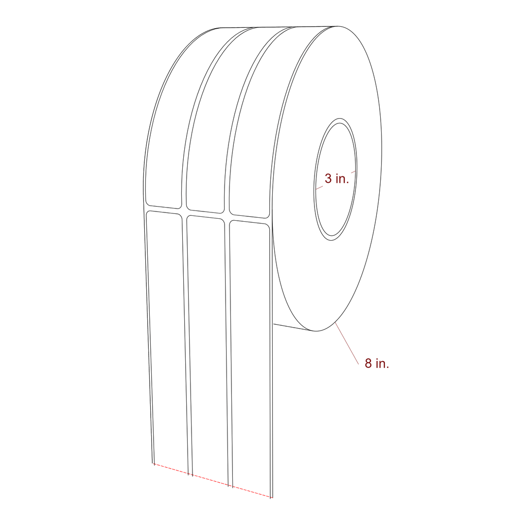 1 Inch x 6.25 Inch Rectangle Inkjet Label Roll - 3 Inch Core - 8 Inch Roll OD - 3Up - 3D Perspective