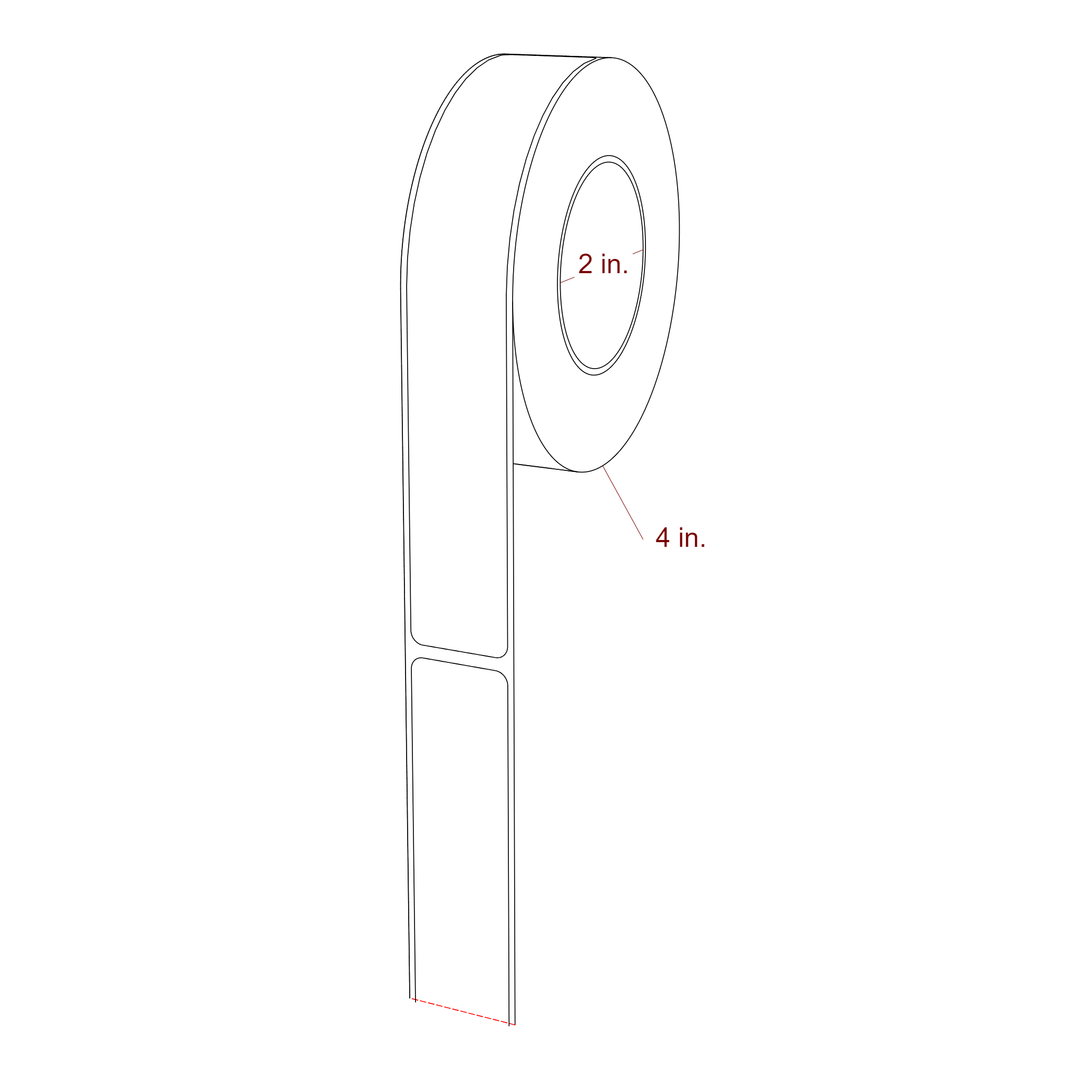 1 Inch x 6.5 Inch Rectangle Inkjet Label Roll - 2 Inch Core - 4 Inch Roll OD - 3D Perspective