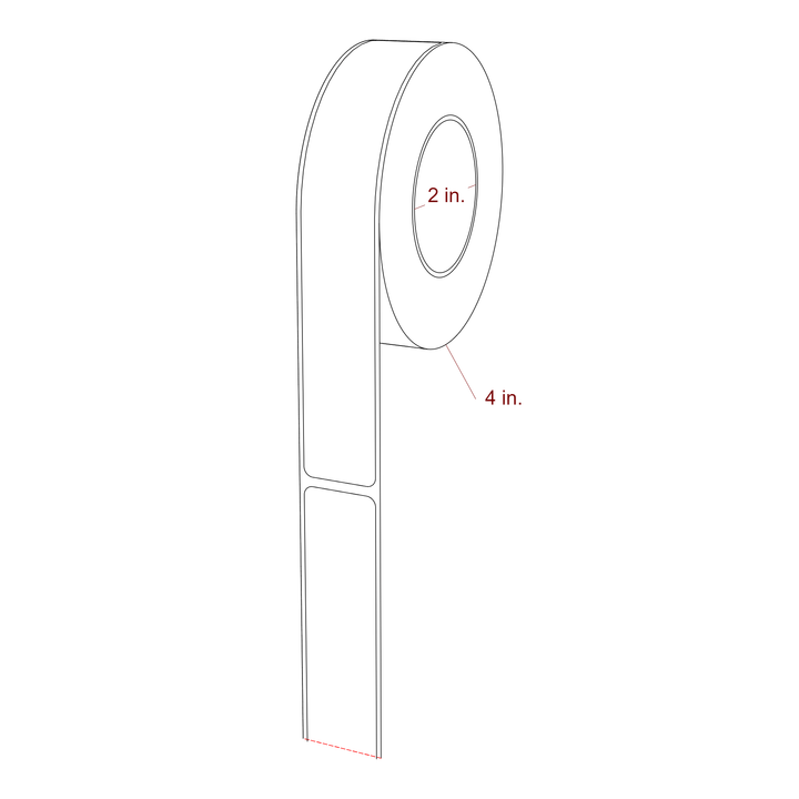 1 Inch x 6.5 Inch Rectangle Inkjet Label Roll - 2 Inch Core - 4 Inch Roll OD - 3D Perspective