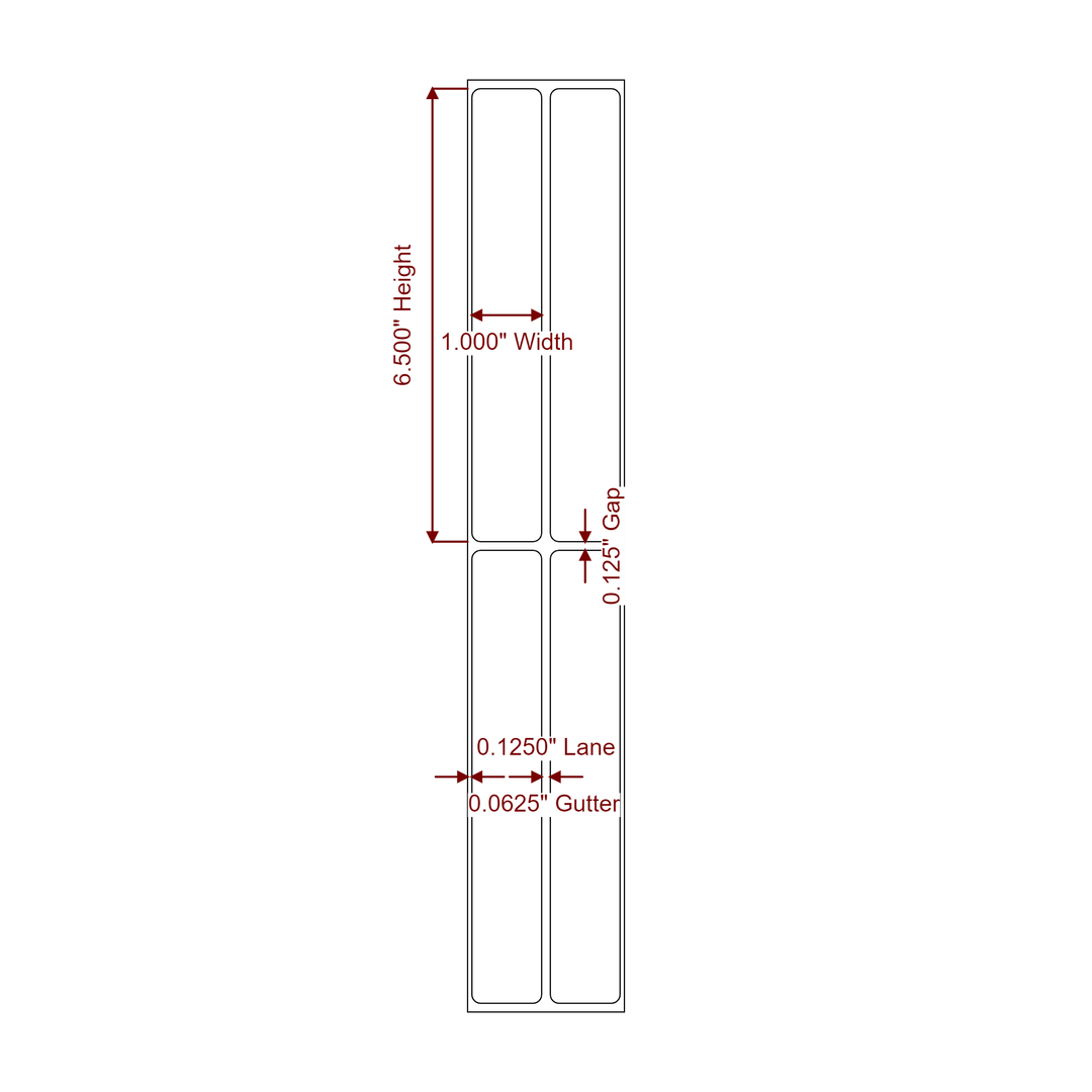 1 Inch x 6.5 Inch Rectangle Inkjet Label Roll - 2Up - 2D Drawing