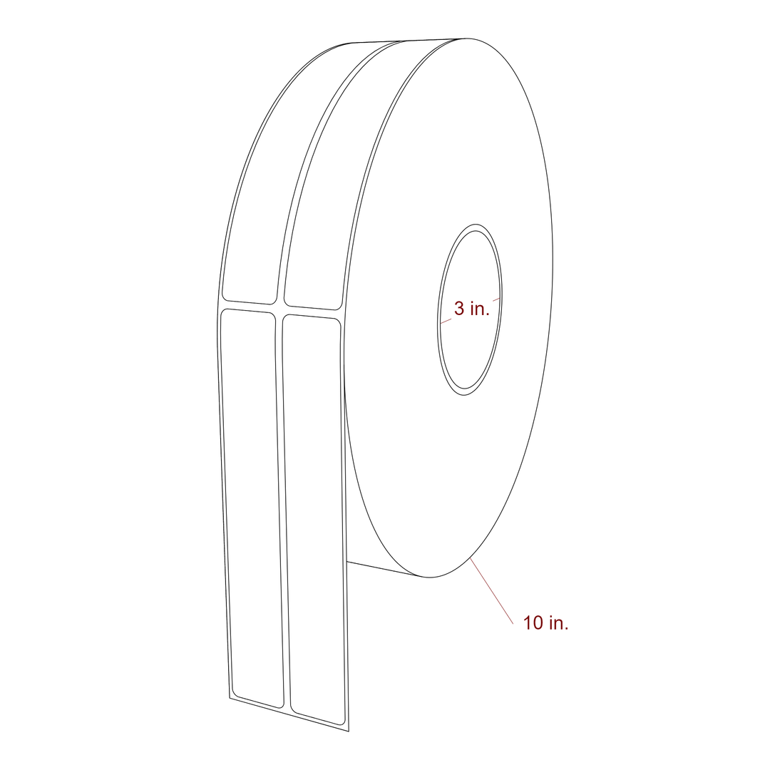 1 Inch x 6.5 Inch Rectangle Inkjet Label Roll - 3 Inch Core - 10 Inch Roll OD - 2Up - 3D Perspective