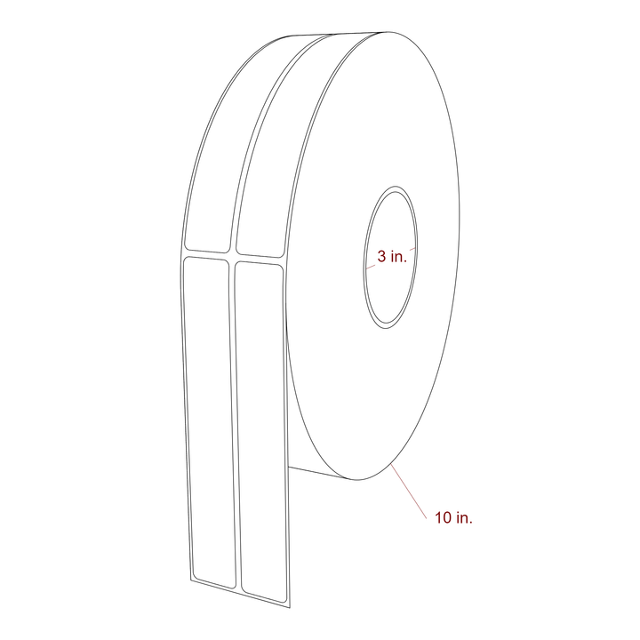 1 Inch x 6.5 Inch Rectangle Inkjet Label Roll - 3 Inch Core - 10 Inch Roll OD - 2Up - 3D Perspective