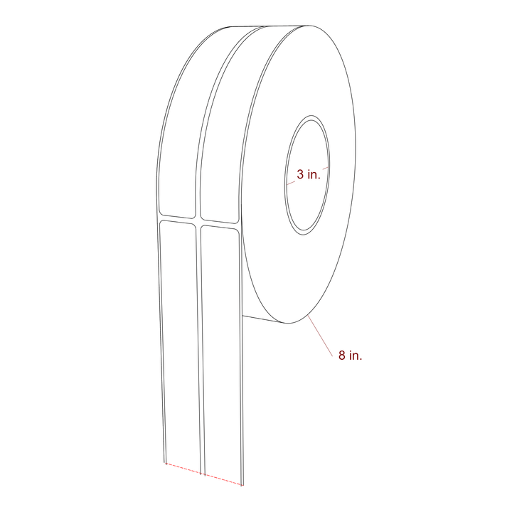 1 Inch x 6.5 Inch Rectangle Inkjet Label Roll - 3 Inch Core - 8 Inch Roll OD - 2Up - 3D Perspective
