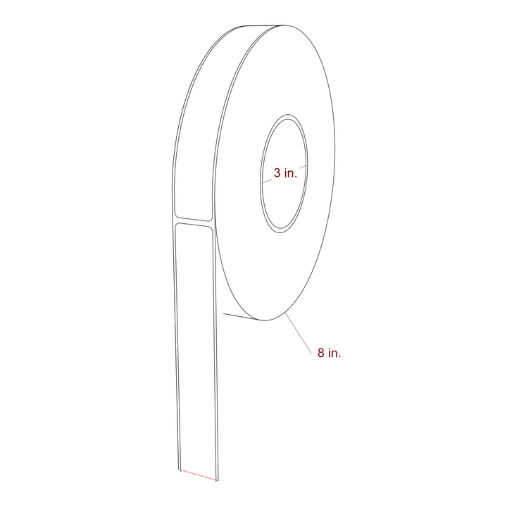 1 Inch x 6.5 Inch Rectangle Inkjet Label Roll - 3 Inch Core - 8 Inch Roll OD - 3D Perspective