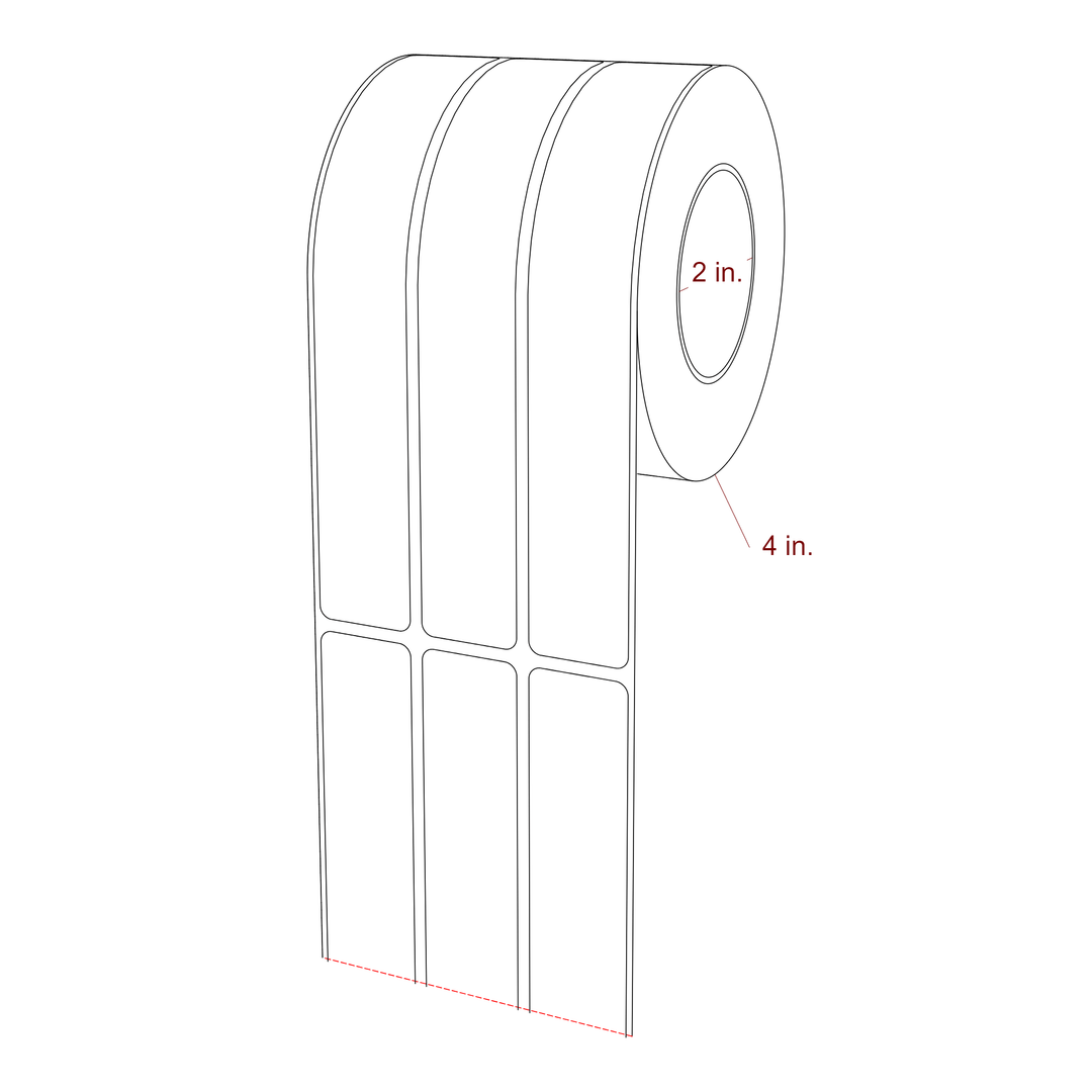 1 Inch x 6.5 Inch Rectangle Inkjet Label Roll - 2 Inch Core - 4 Inch Roll OD - 3Up - 3D Perspective