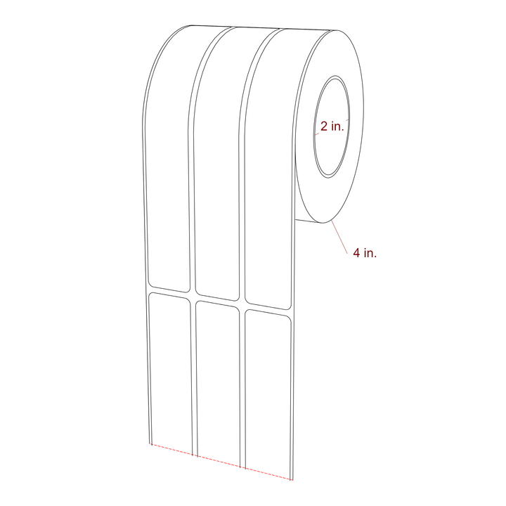1 Inch x 6.5 Inch Rectangle Inkjet Label Roll - 2 Inch Core - 4 Inch Roll OD - 3Up - 3D Perspective