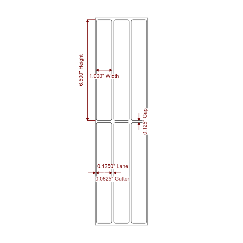 1" x 6.5" Inkjet Label Rolls | 3-Up | Fits Epson ColorWorks & Primera - Label Diagram