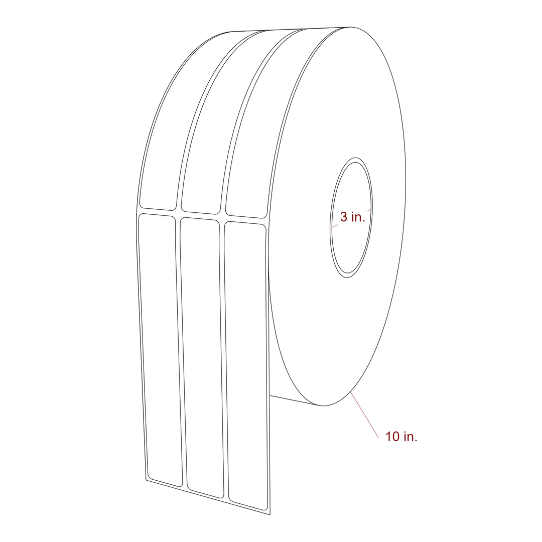 1 Inch x 6.5 Inch Rectangle Inkjet Label Roll - 3 Inch Core - 10 Inch Roll OD - 3Up - 3D Perspective