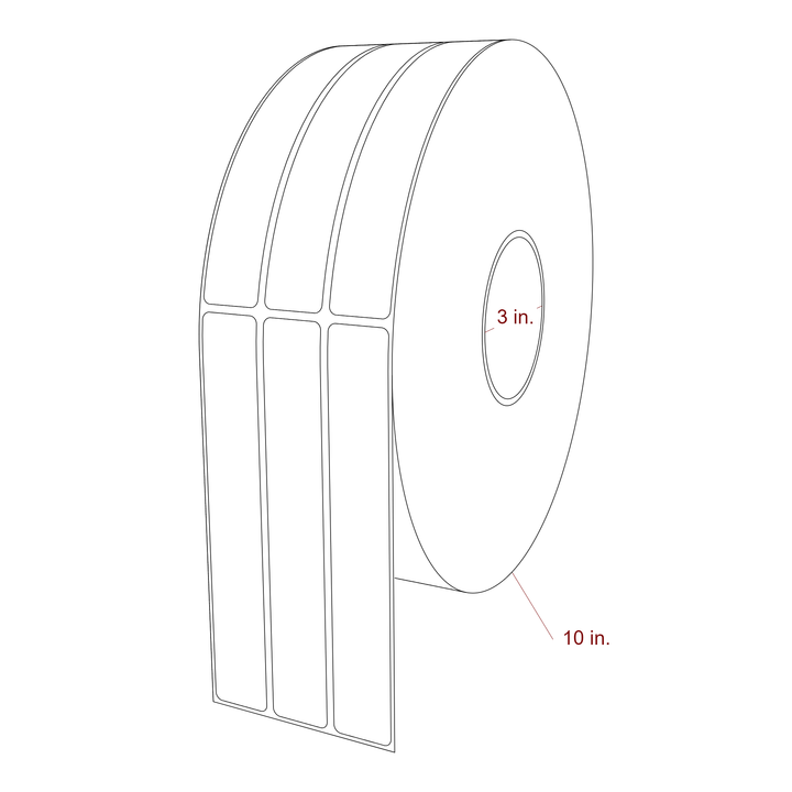 1 Inch x 6.5 Inch Rectangle Inkjet Label Roll - 3 Inch Core - 10 Inch Roll OD - 3Up - 3D Perspective