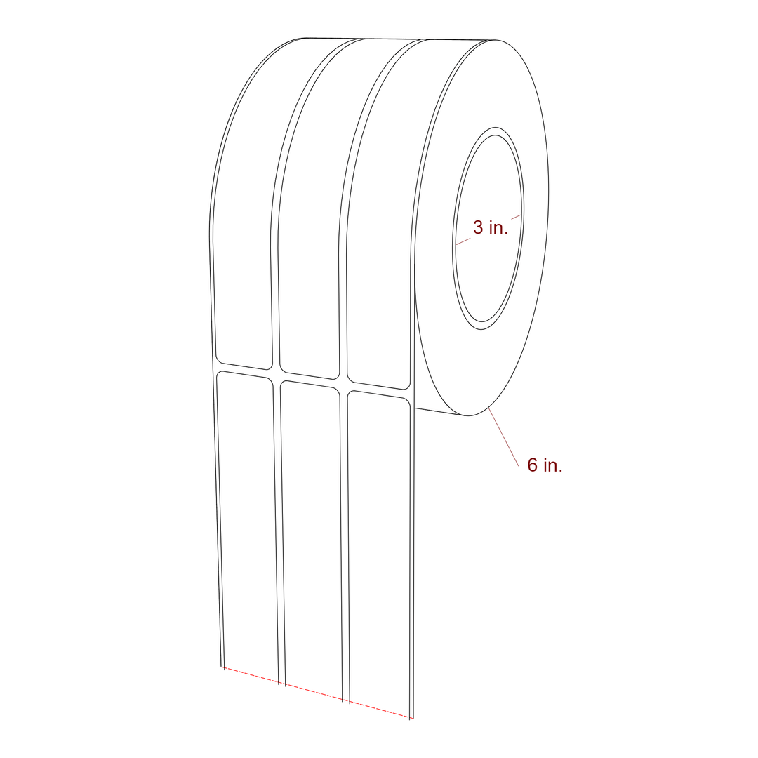1 Inch x 6.5 Inch Rectangle Inkjet Label Roll - 3 Inch Core - 6 Inch Roll OD - 3Up - 3D Perspective