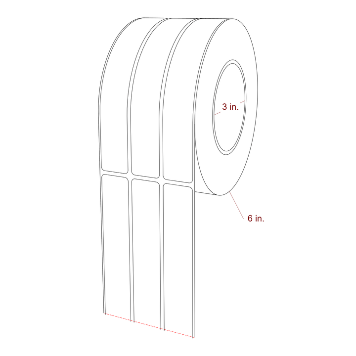 1 Inch x 6.5 Inch Rectangle Inkjet Label Roll - 3 Inch Core - 6 Inch Roll OD - 3Up - 3D Perspective