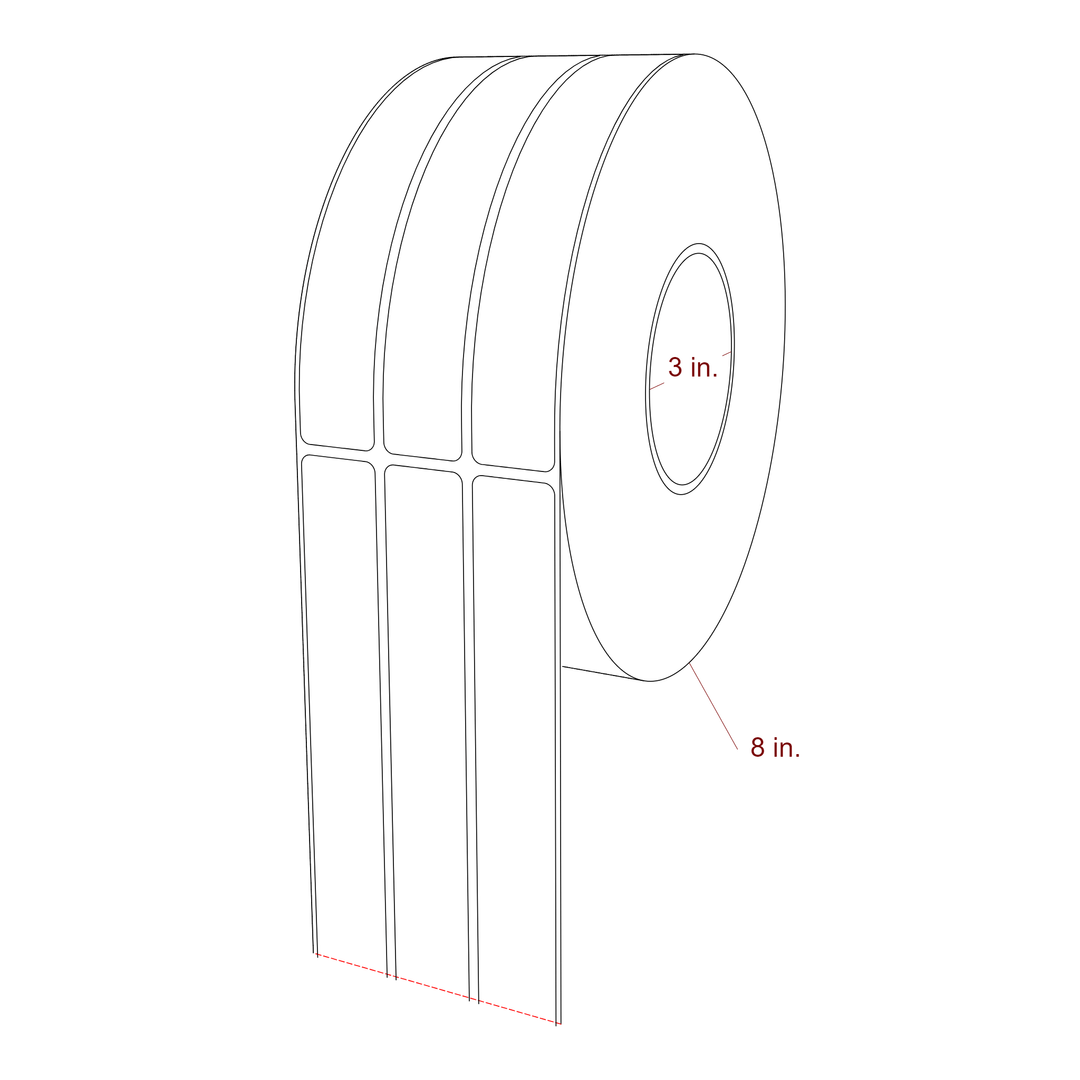 1 Inch x 6.5 Inch Rectangle Inkjet Label Roll - 3 Inch Core - 8 Inch Roll OD - 3Up - 3D Perspective