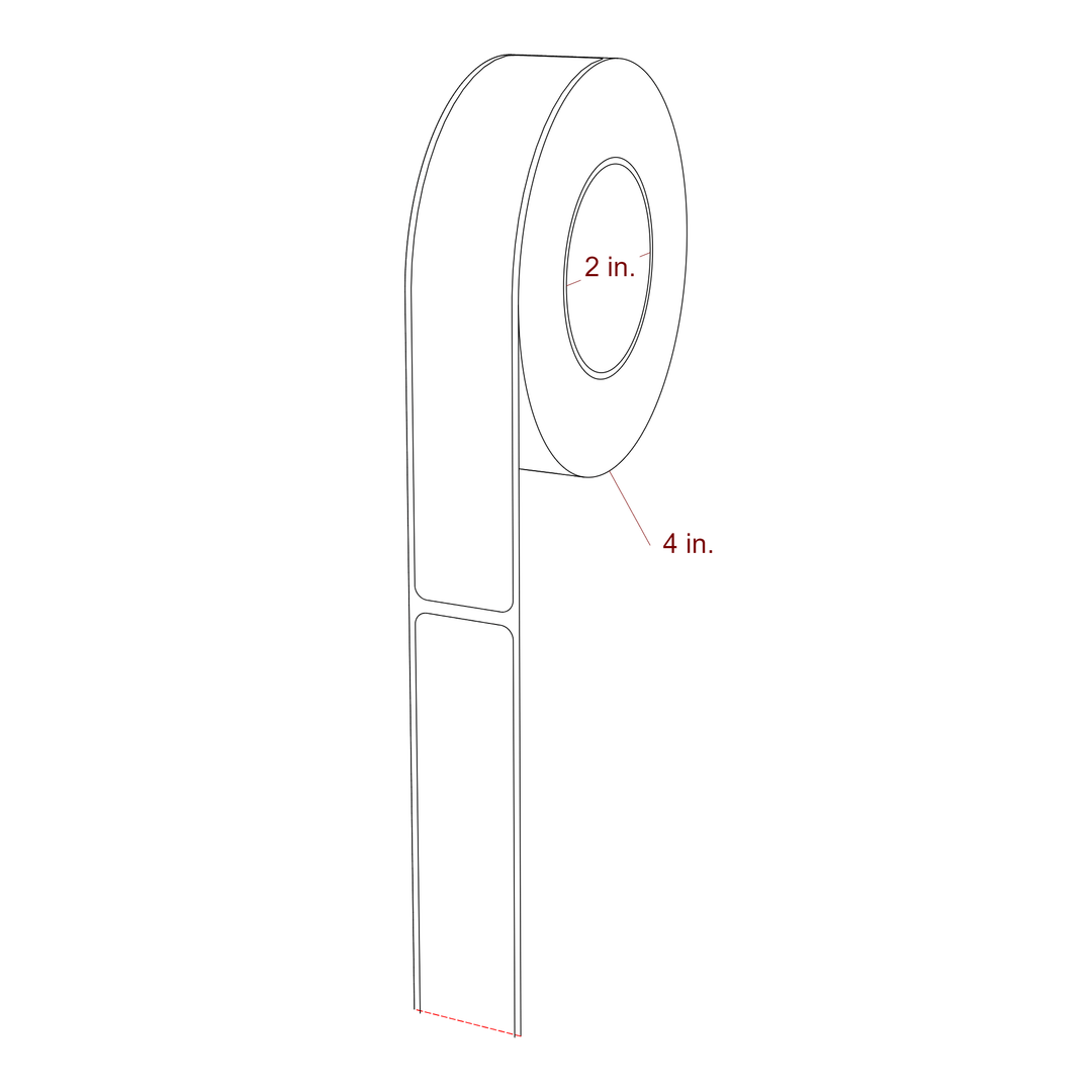 1 Inch x 6 Inch Rectangle Inkjet Label Roll - 2 Inch Core - 4 Inch Roll OD - 3D Perspective