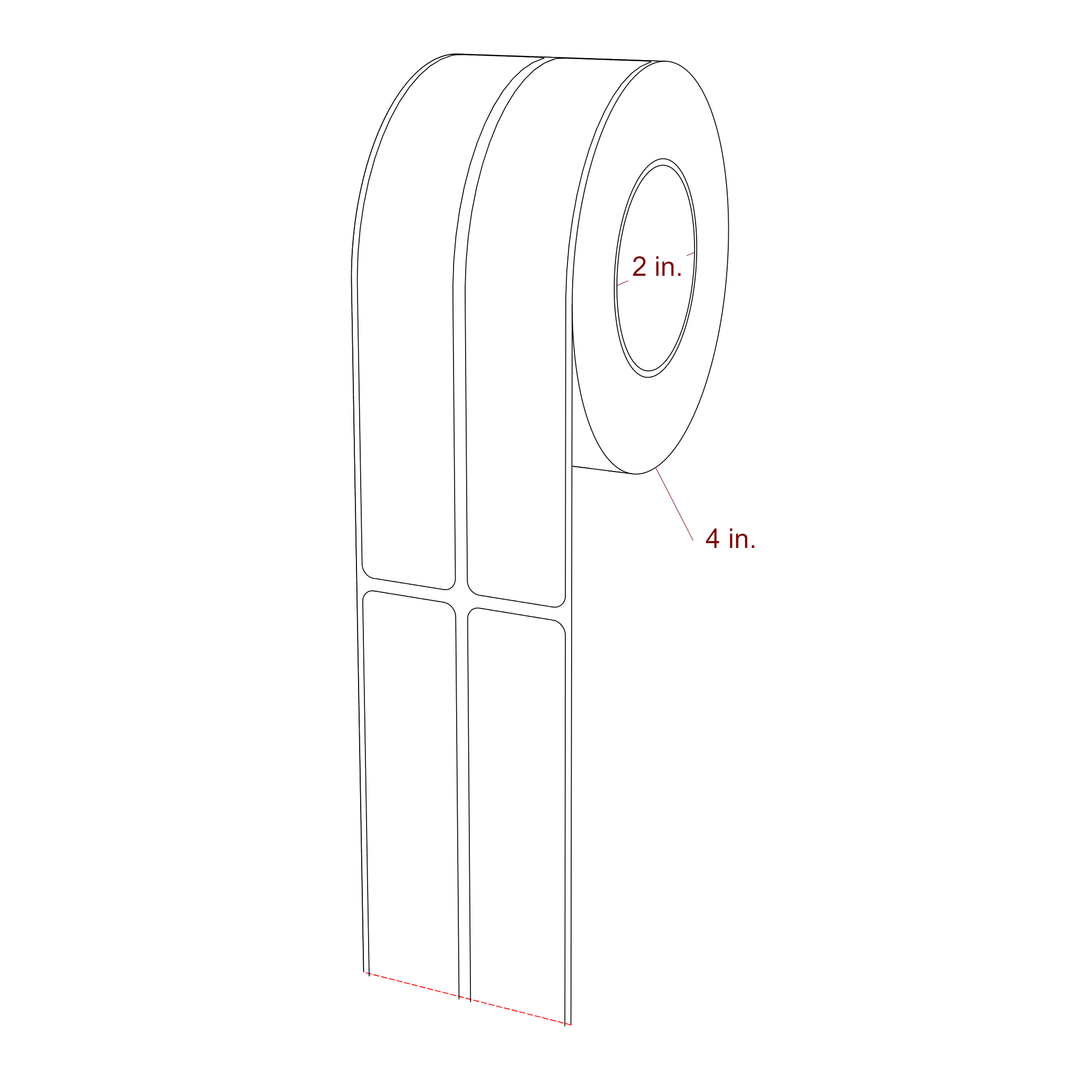 1 Inch x 6 Inch Rectangle Inkjet Label Roll - 2 Inch Core - 4 Inch Roll OD - 2Up - 3D Perspective