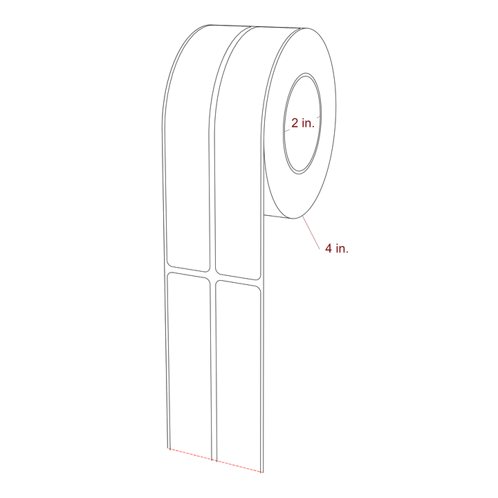 1 Inch x 6 Inch Rectangle Inkjet Label Roll - 2 Inch Core - 4 Inch Roll OD - 2Up - 3D Perspective
