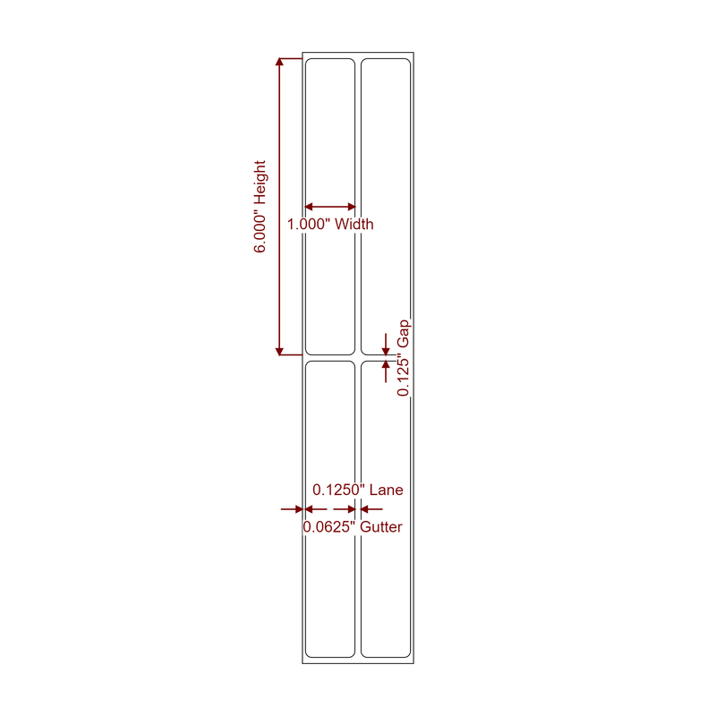 1" x 6" Inkjet Label Rolls | 2-Up | Fits Epson ColorWorks & Primera - Label Diagram